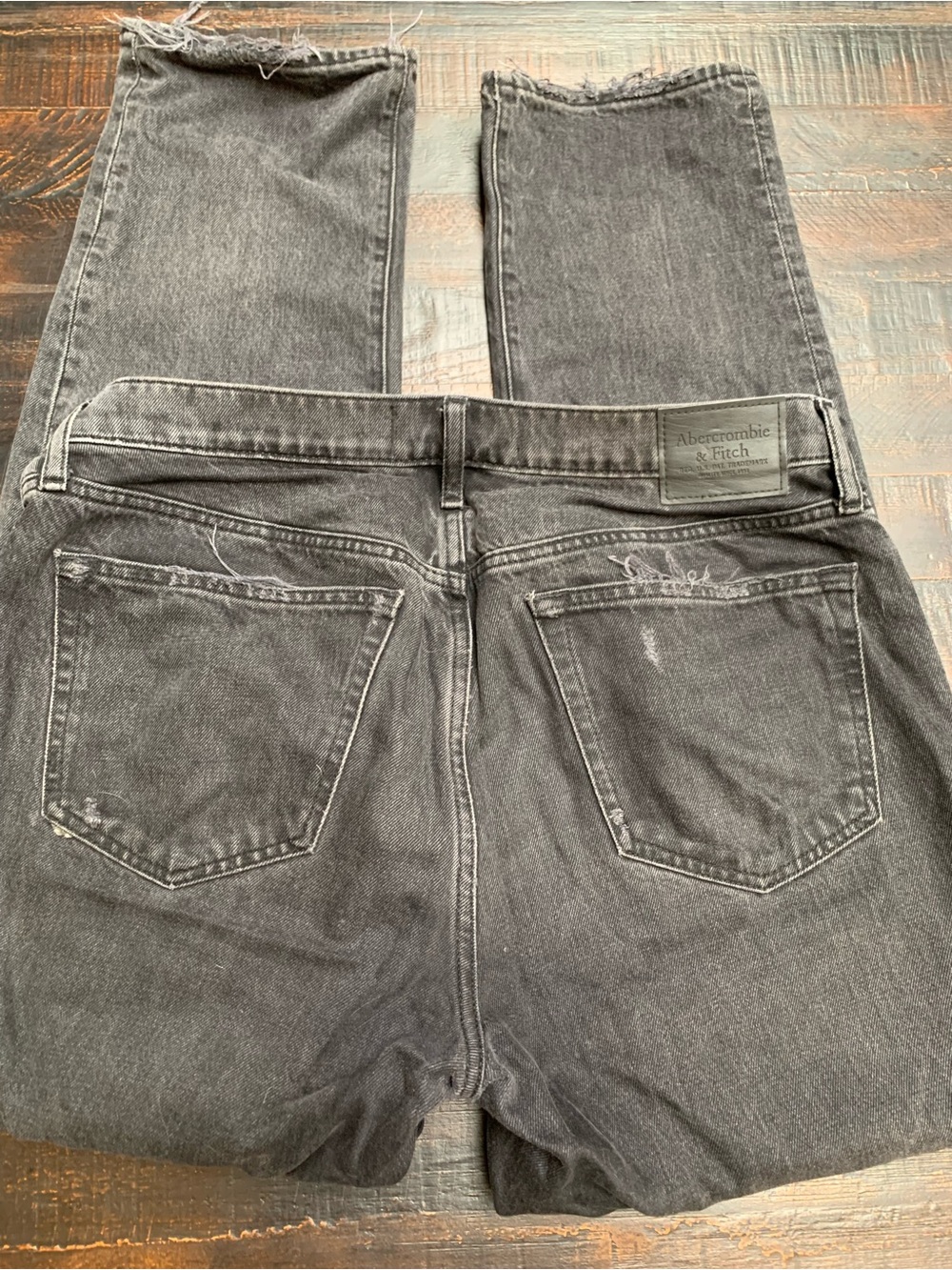Abercrombie & Fitch Gray Washed Denim Jeans with Leather Patch